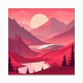 Misty mountains background in red tone 32 Canvas Print