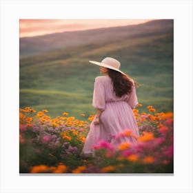 Girl In A Field Of Flowers Canvas Print