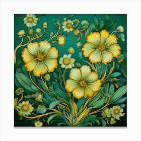 Yellow Flowers On A Green Background Canvas Print