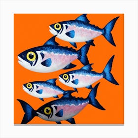 Five Fish On An Orange Background Canvas Print