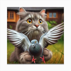 Pigeon And Cat 2 Canvas Print