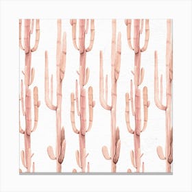 Pink Cactus Pastel Stripes Canvas Print