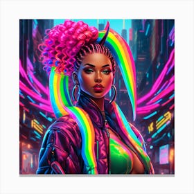 Neon Girl In Neon Jacket Canvas Print