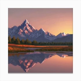 Sunset At The Grand Teton, Illustrate A Close Up Of A Blooming Flower With Intricate Canvas Print