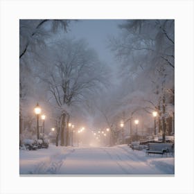 Snowy Street In Winter Canvas Print