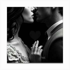 Black And White Couple Kissing 1 Canvas Print