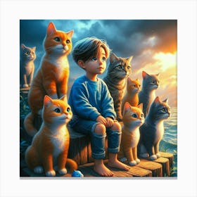 Boy And His Cats Canvas Print