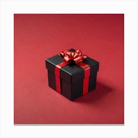 Black Gift Box On Red Background 1 Canvas Print