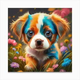 Puppy In The Meadow Canvas Print