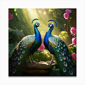 Peacocks In The Garden art print Canvas Print