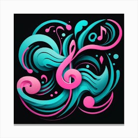 illustration music, cyan pink, symbolism, cloudcore, endercore, black background, wavy lines organic shapes 1 Canvas Print