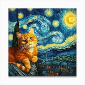 van goth Starry Night Cat Canvas Print