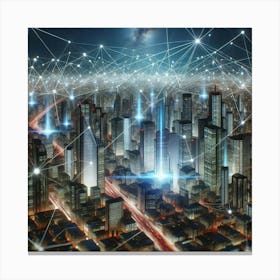 Cityscape With Network Connections Canvas Print