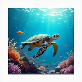 Turtle Near Colorful Corals 1 Canvas Print