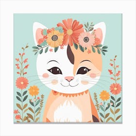 Floral Baby Cat Nursery Illustration (32) Canvas Print