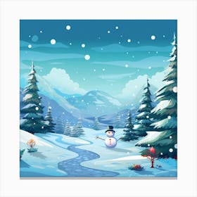 Winter Landscape With Snowman Canvas Print