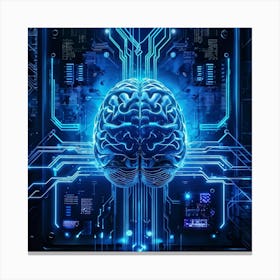 Abstract Illustration Of A Human Brain Replete With Circuit Lines And Integrated Chips Elements Rep (5) Canvas Print