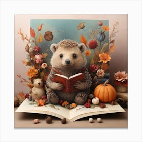 Hedgehog Reading A Book Canvas Print