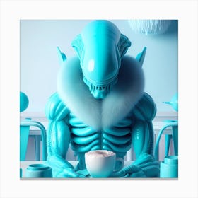 Alien In Coffee Shop 3 Canvas Print