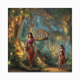 Indian Women In The Forest Canvas Print