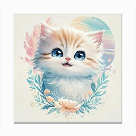 Cute Kitten Pastel Kids Wall Print 3 Canvas Print