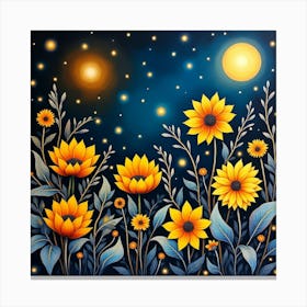 Sunflowers At Night Lienzo