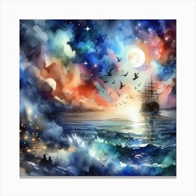 Ship In The Night Sky Canvas Print