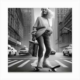 Woman On A Skateboard Canvas Print