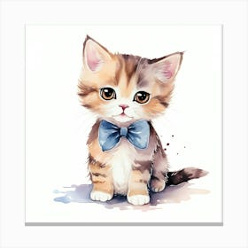 Watercolor Kitten With Bow Tie Canvas Print