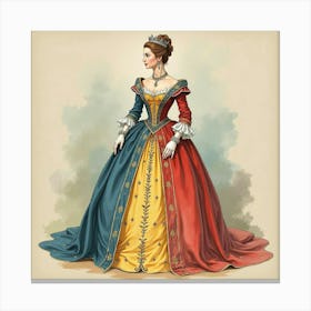 Watercolor Depiction Of Queen Elizabeth I, Elegant Gown, Rich Setting 1 Canvas Print