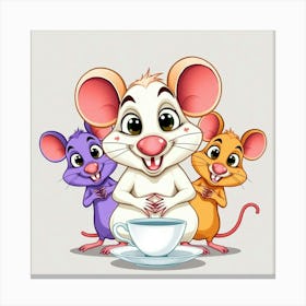 Cartoon Mouse With Cup Of Tea Canvas Print