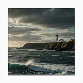 A Rugged Coastline With Dramatic Cliffs And A Lighthouse Standing Tall 2 Canvas Print