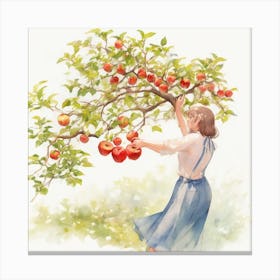 Womans Hand Picking An Apple From The Bra Canvas Print