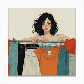 Girl Hangs Clothes Canvas Print