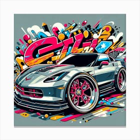 Chevrolet Corvette Big Rims Vehicle Colorful Comic Graffiti Style Canvas Print
