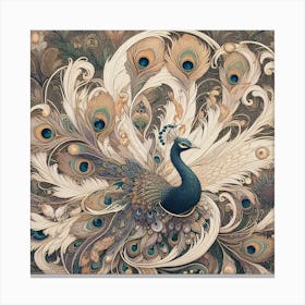 Peacock Inspired by: Alphonse Mucha's Art Nouveau Style and Ornamental Floral Motifs 2 Canvas Print