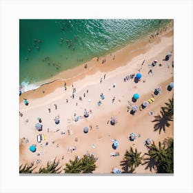 Aerial View Beach Tourists Summer Photography Canvas Print