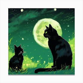 Black Cats In The Moonlight Canvas Print