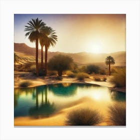 Desert Landscape With Palm Trees Canvas Print