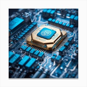 Blue Chip On A Computer Board Canvas Print