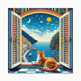 Cat Looking Out The Window Canvas Print