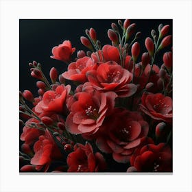 Red Flowers On Black Background Canvas Print