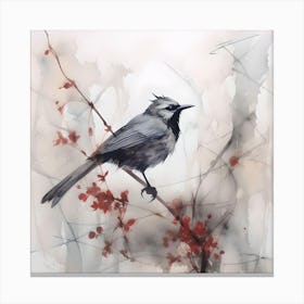 Bird & Flowers Watercolour & Ink Painting Canvas Print