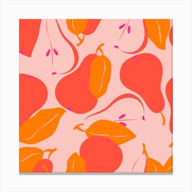 Pattern With Vibrant Pink Pears On Light Pink Square Canvas Print