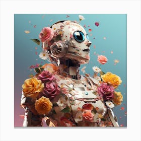 Robot With Flowers Canvas Print