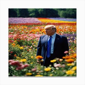 President Trump In A Flower Field Canvas Print