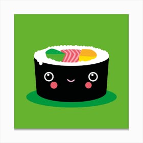 Happy Kawaii Sushi Maki Square Canvas Print