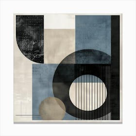 Abstract Geometric Painting - Circles, Squares and Lines in Blue, Beige and Black Canvas Print