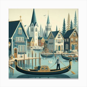 Scandinavian style, Gondola and gondolier 3 Canvas Print