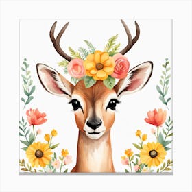 Floral Baby Antelope Nursery Illustration (31) Canvas Print
